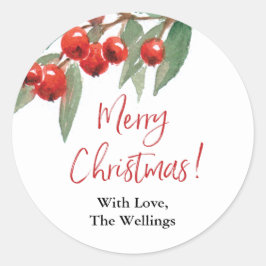Rustieke Holly Berries Merry Christmas Gepersonali Ronde Sticker