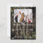 Rustieke Holly Branches Platte vakantie fotokaart Feestdagenkaart (Voorkant)