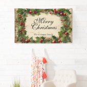 Rustieke  Holly en bessen Vrolijk kerstfeest Spandoek (Insitu)