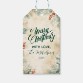 Rustieke Holly en Pine Kerstmis Cadeaulabel (Voorkant)