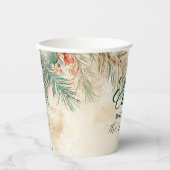 Rustieke Holly en Pine Kerstmis Papieren Bekers (Voorkant)