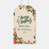 Rustieke Holly Granaatappel Kerstfeest Cadeaulabel (Voorkant)