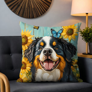 Rustieke hond zonnebloem boerderij decor cadeau kussen