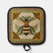 Rustieke Honeybee Faux Quilt Pannenlap (Voorkant)