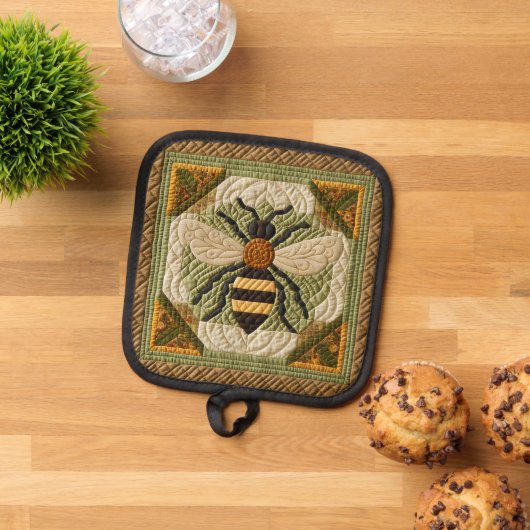 Rustieke Honeybee Faux Quilt Pannenlap (Top down)