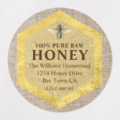 Rustieke honingpotlabel honingbij & imkernaam labels (Design 2)