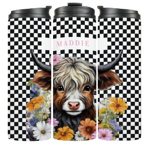 Rustieke Hoogland Koe Bloemige Geruite Tumbler Mok