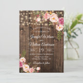 Rustieke Hout Boho Bloem Slingerlampjes Trouw Kaart (Staand voorkant)