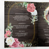 Rustieke Hout Boho Roze Rozen Bloemencode QR Code Drieluik Uitnodiging (Binnenzijde eerst)