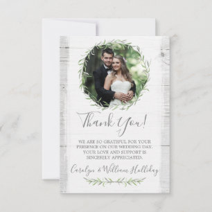 Rustieke hout & Botanische bladkrans dank u Bedankkaart