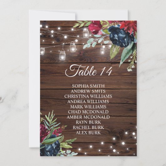 Rustieke hout Bourgogne Bloemenverlichting Zitkaar Kaart (Voorkant)