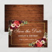 Rustieke Hout Burgundy Bloem Boho Bewaar De Datum Save The Date (Voorkant / Achterkant)