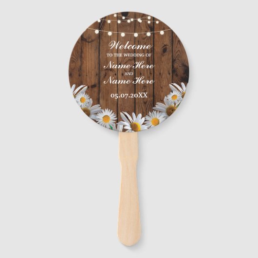 Rustieke hout Daisy bruiloft programma Hand Fan Handwaaier (Voorkant)