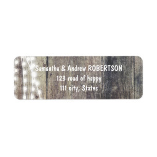 Rustieke hout en string verlichting bruiloft etiket