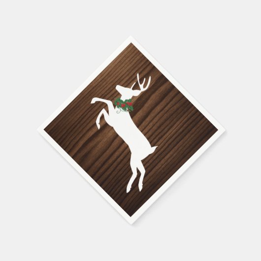 Rustieke hout en witte herten kerstpapier servette servetten (Hoek)