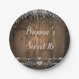 Rustieke Hout Glam Diamanten Glitter Verjaardagsfe Papieren Bordje