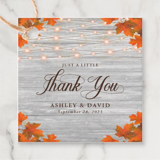 Rustieke hout herfstbladeren lichten Dank je wel T Bedankjes Labels (Voorkant)