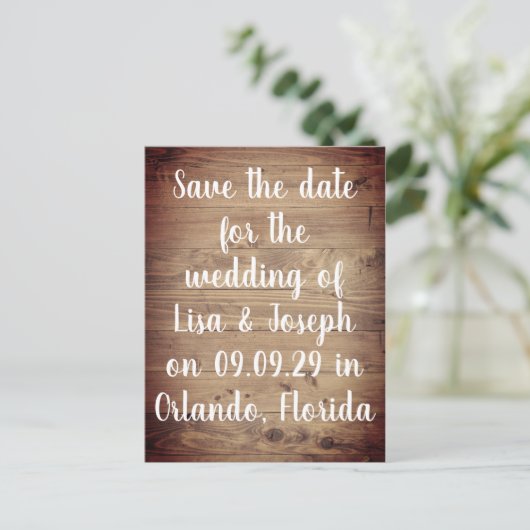 Rustieke Hout Landelijke Script Save the Date Briefkaart (Staand voorkant)