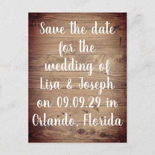 Rustieke Hout Landelijke Script Save the Date Briefkaart (Voorkant)