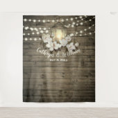 Rustieke Hout Magnolia Lantaarn String Lights Brui Wandkleed (Voorkant)