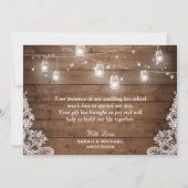 Rustieke hout Mason Jar Lace bruiloft foto dank u Bedankkaart (Achterkant)