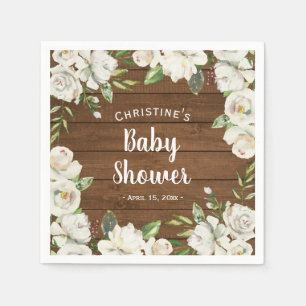 Rustieke Hout Neutrale Bloemen Baby Shower Strooig Servet