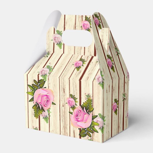 Rustieke hout roze rozen gestreept bloemige gunst  bedankdoosjes (Achterkant)