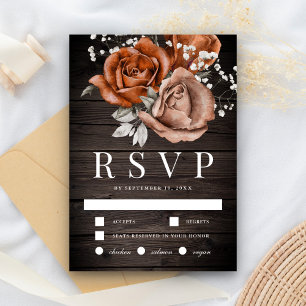 Rustieke hout verbrande oranje roos terracotta bru RSVP kaartje