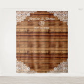 Rustieke hout & witte kant bruiloft foto achtergro wandkleed (Voorkant)