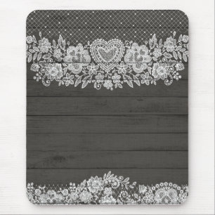 Rustieke hout & witte kant Lacy boerderij chic Muismat