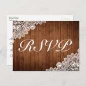 Rustieke hout & witte kant RSVP uitnodiging (Voorkant / Achterkant)