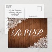 Rustieke hout & witte kant RSVP-uitnodiging Briefkaart (Voorkant / Achterkant)