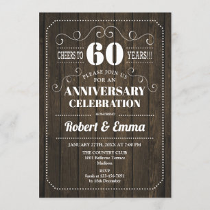 Rustieke houten 60ste huwelijksverjaardagsfeest kaart