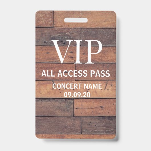 Rustieke Houten Aangepaste Naam VIP All Access Pas Badge (Voorzijde)