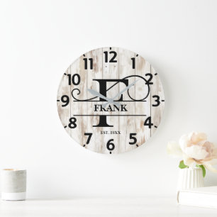 Rustieke houten achtergrond F Monogram Grote Klok