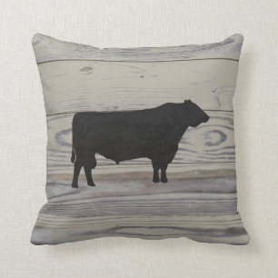 Rustieke houten Angus-stier watercolorsilhouet Kussen