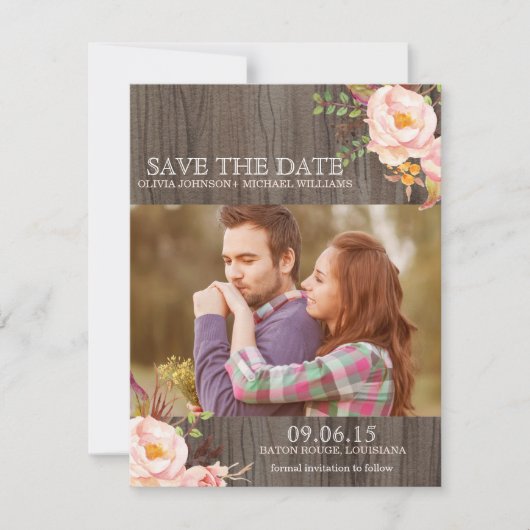 Rustieke houten aquarel save the date aankondiging (Voorkant)