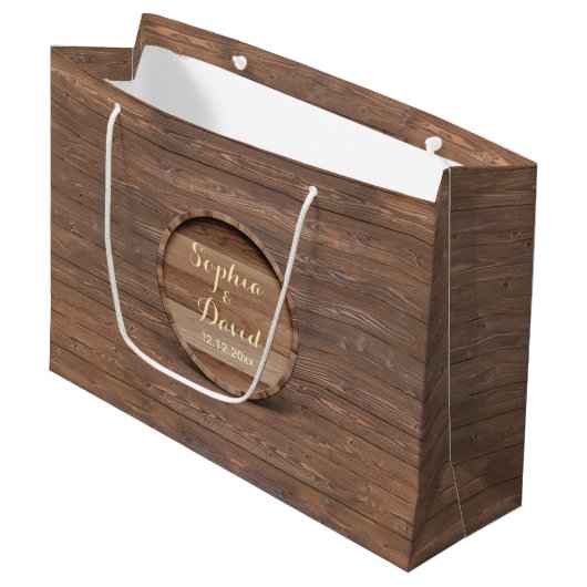 Rustieke Houten Barrel Wedding Custom Monogram Large Cadeautasje (Voorkant Gekanteld)
