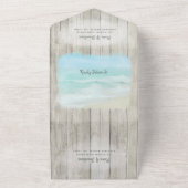 Rustieke houten bestemming Ocean Beach bruiloft All In One Uitnodiging (Buitenkant)
