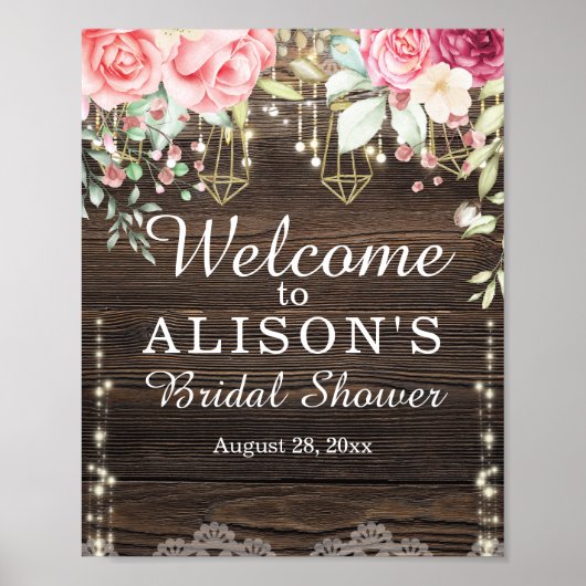 Rustieke Houten Bloem Bruids Bruiloft Welcome Bord Poster (Voorkant)