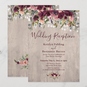 Rustieke Houten Bloem Lichtjes Trouwreceptie Kaart