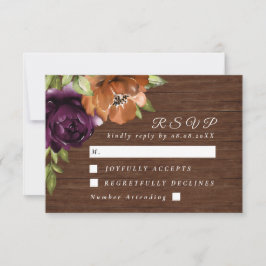 Rustieke Houten Bloemen Paarse Bruiloft Reactie Ka RSVP Kaartje