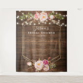 Rustieke houten bloemige bruidsdouche achtergrond wandkleed (Voorkant)
