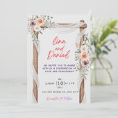 Rustieke houten & bloemige trouwuitnodiging - Boho Kaart (Staand voorkant)