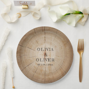 Rustieke houten boom stump schuur bruiloft papieren bordje