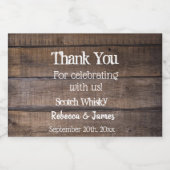 Rustieke houten bruiloft dank u gunst likeurfles etiket (Enkel label)