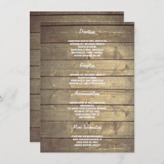 Rustieke houten bruiloft details - Informatie Informatiekaartje (Voorkant / Achterkant)