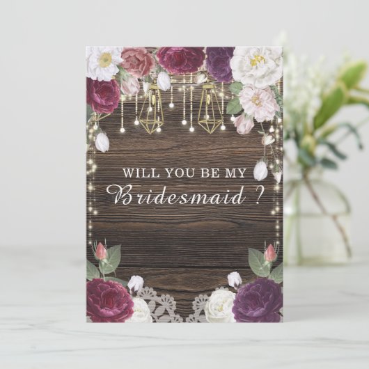 Rustieke houten bruiloft zal je mijn bruidsmeisje kaart (Staand voorkant)