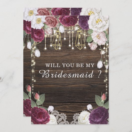 Rustieke houten bruiloft zal je mijn bruidsmeisje kaart (Voorkant / Achterkant)