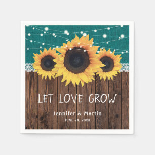 Rustieke Houten Burlap Kant Zonnebloem Blauwgroen  Servet